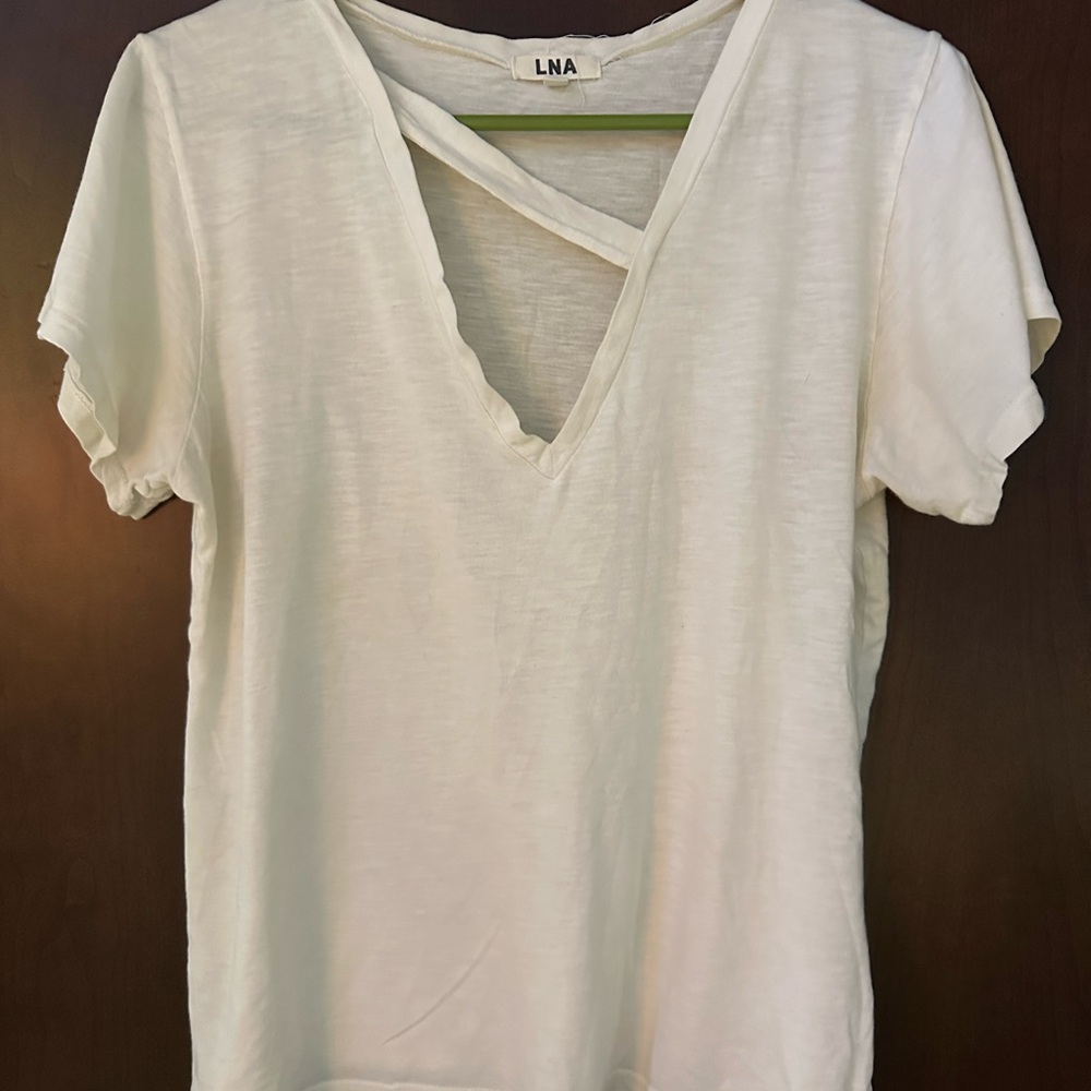 LNA Women's White V-Neck Short Sleeve Tee